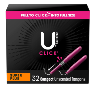 U by Kotex Click Compact Tampons, Super Plus, Unscented, 32 Count