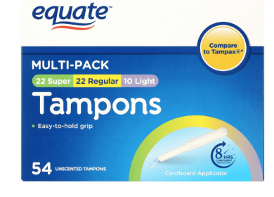 Equate Tampon Multi-Pack with Cardboar Applicator, Unscented, Light, Regular and Super (54 Count)