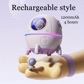 1pc 220ML Rechargeable Space Capsule Air Humidifier; USB Ultrasonic Cool Mist Aromatherapy Water Diffuser With Led Light Astronaut (Model: Rechargeable Type, Color: Pink)